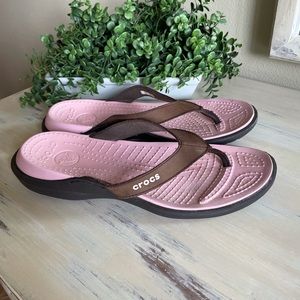 Crocs brown and pink flip-flops sandals size 10
